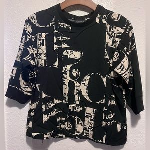 Topshop women’s graphics three quarter black/beige top size 6.